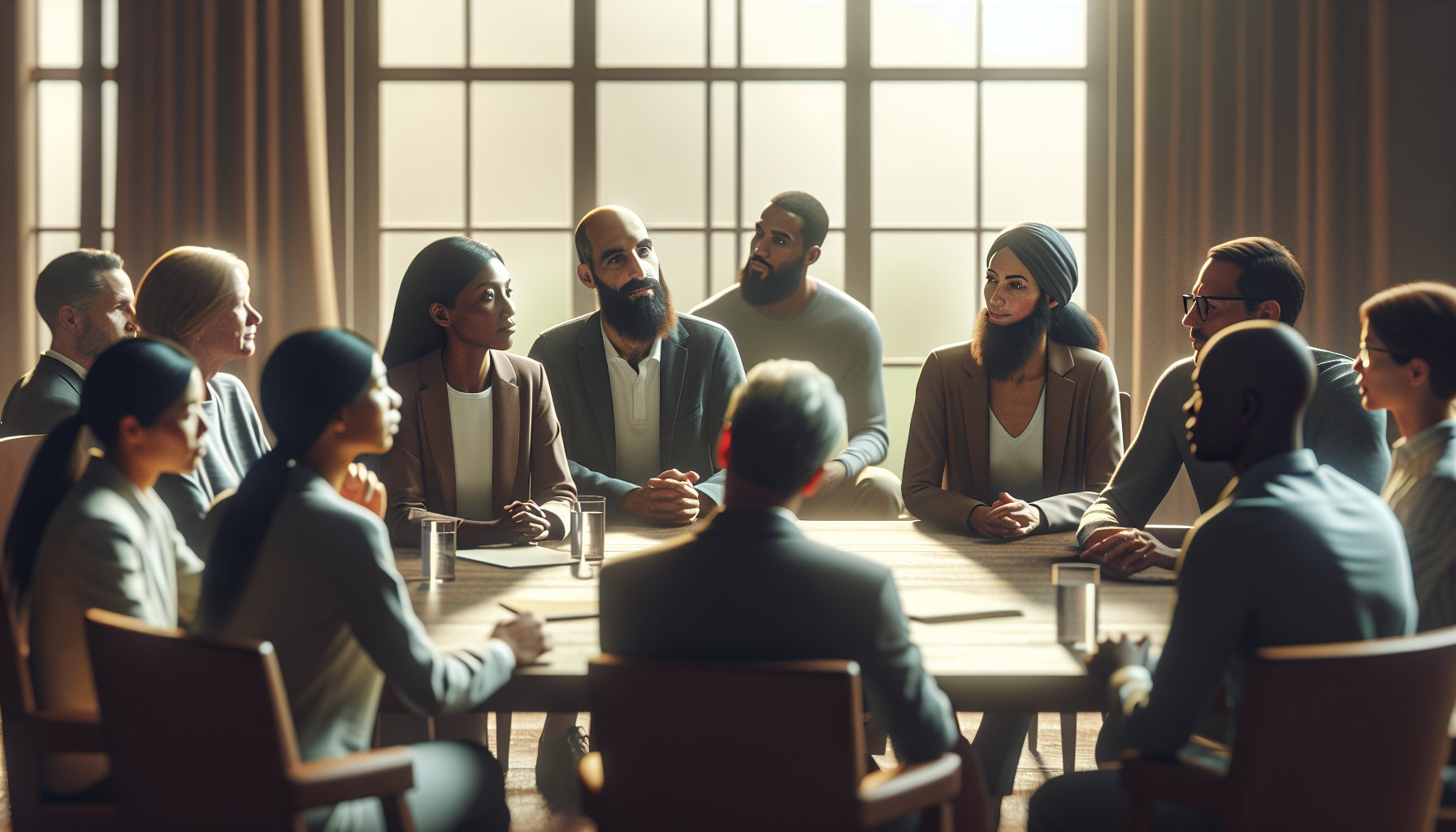 Team in constructief gesprek over een conflict rond de vergadertafel