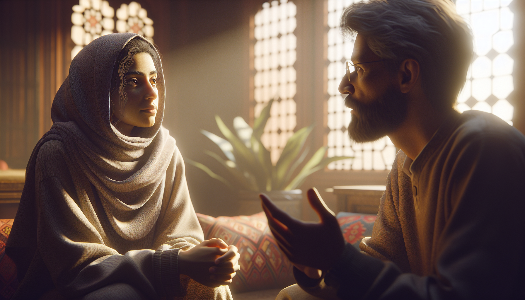 Twee mensen in een warm gesprek die empathisch naar elkaar luisteren