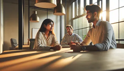 Twee collega's in een constructief feedbackgesprek op het werk
