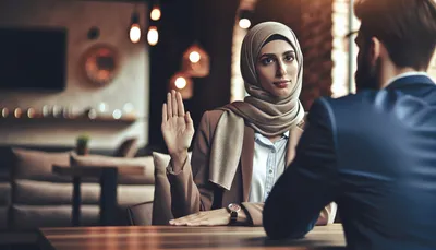 Persoon die met compassie en rust grenzen stelt in een professioneel gesprek