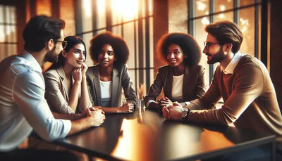 Collega's in constructief gesprek op de werkvloer over meningsverschillen