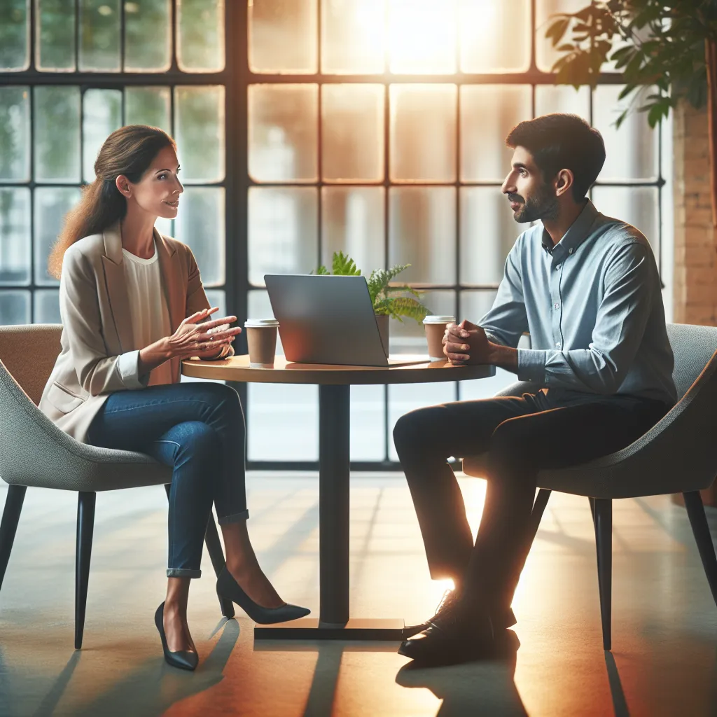 Leidinggevende in gesprek met teamlid over samenwerking in een AI-omgeving, teamdynamiek en vertrouwen